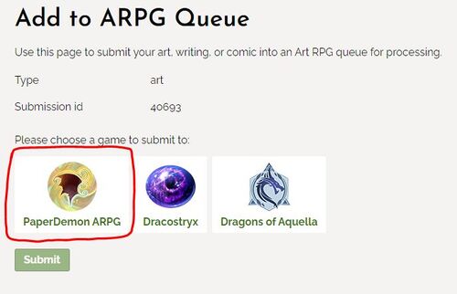 alt A screenshot of PaperDemon's "Add to ARPG Queue page." The PaperDemon ARPG icon is circled in red.